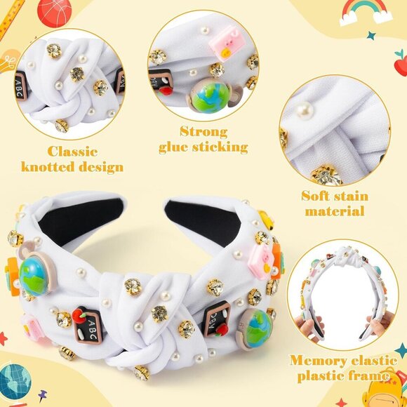 Teacher Headband Women Girls Pearl Rhinestone School Charms Hair Accessory